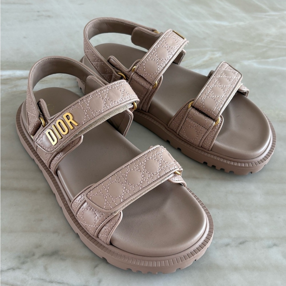 Dior Women's Sandals in Tan with Gold Details